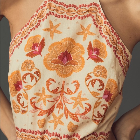 Farm Rio Halter Cutout Dress Anthropologie Scarf Beach Starfish Peach XL NWT - Picture 3 of 8